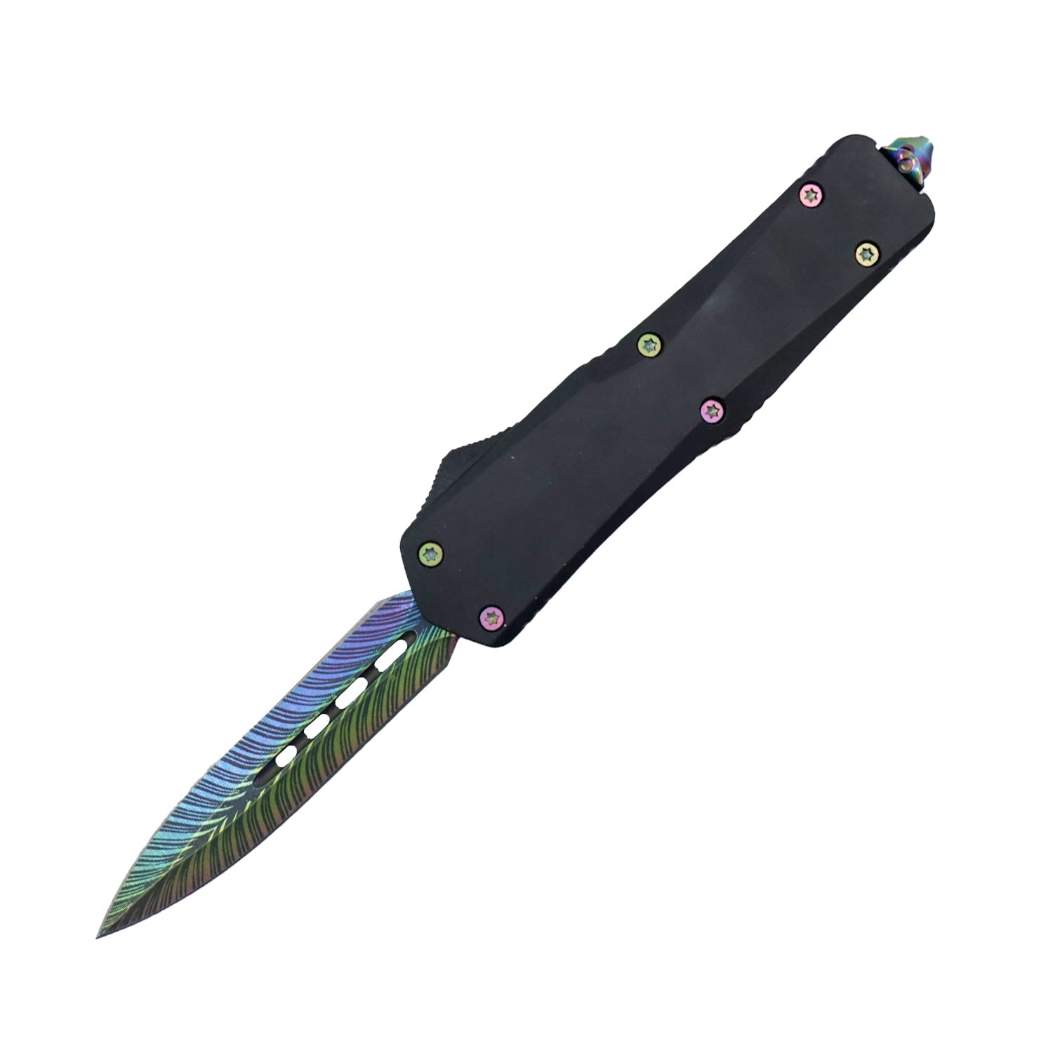 Double Edge Damascus Automatic OTF Knife w/ Belt Clip