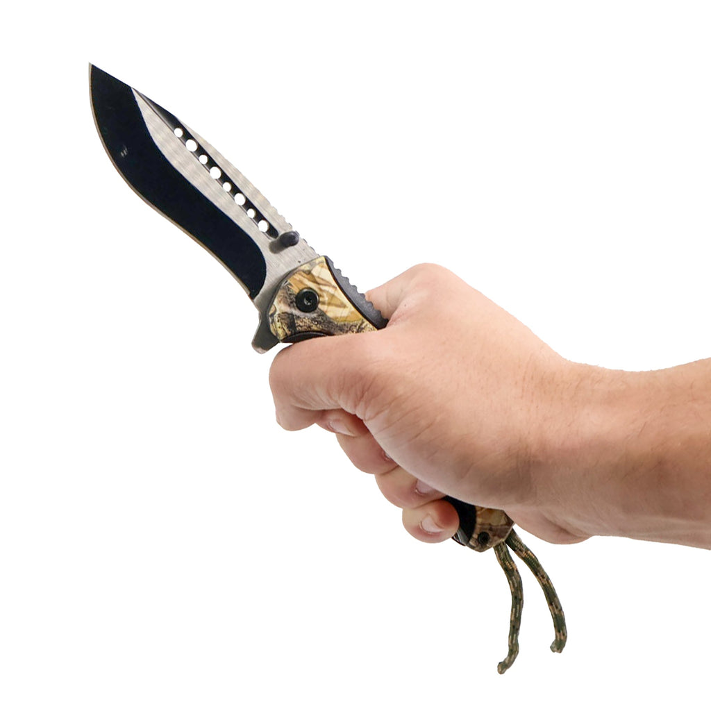 8.5" Spring Assisted Camo Knife with Paracord