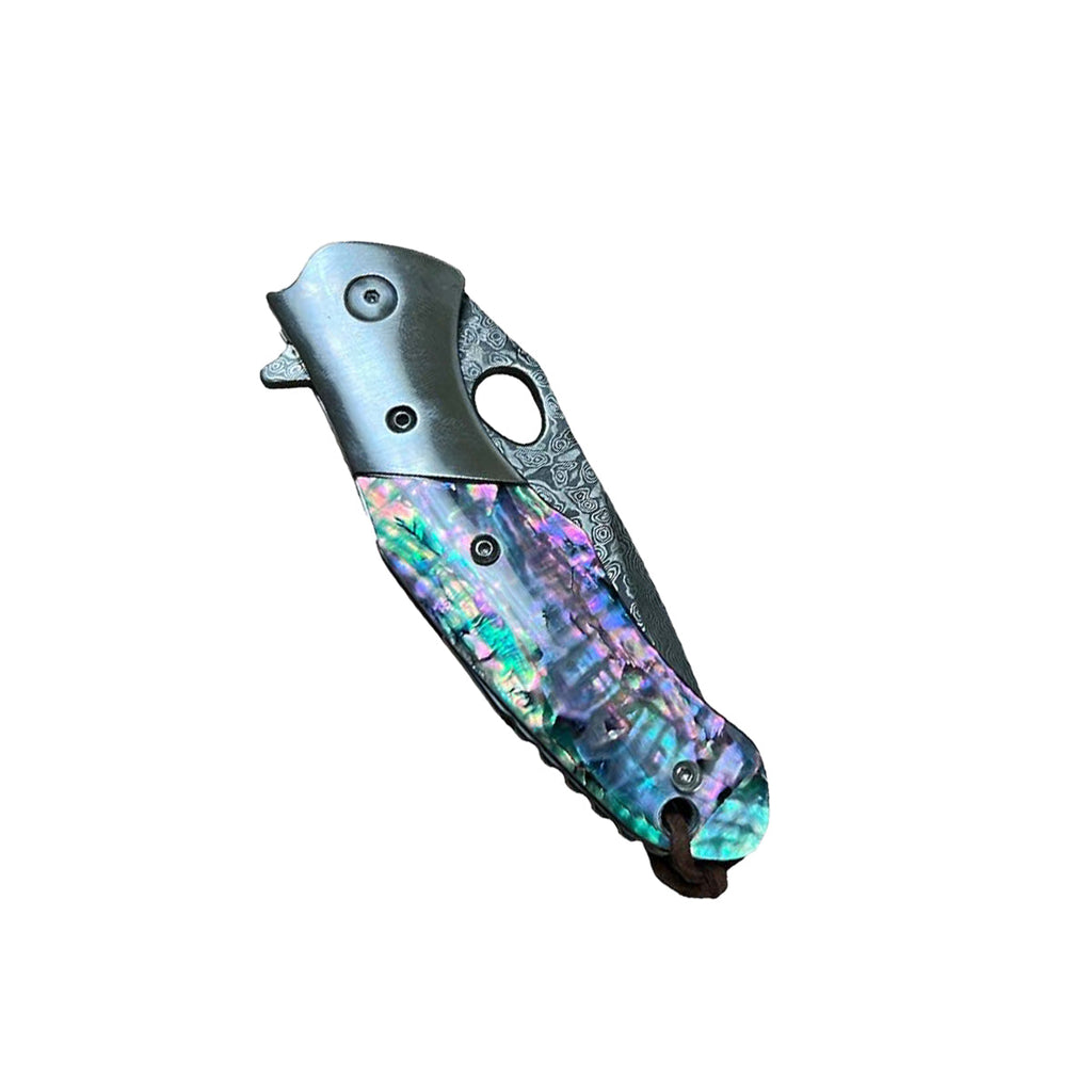 3.5" Damascus Drop Point Blade Knife w/ Abalone Handle