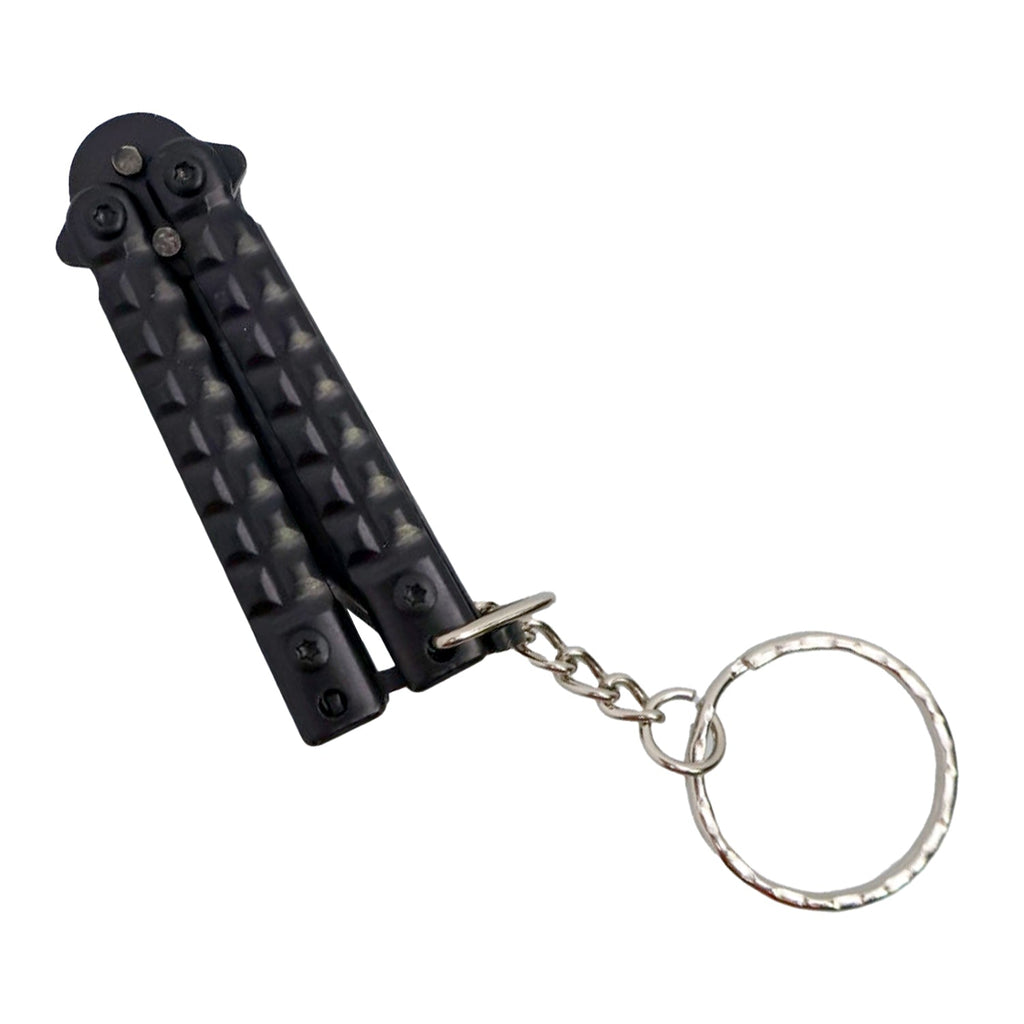 3.75 inch mini butterfly knife keychain folded closed in black