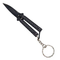 3.75 inch mini butterfly knife with keychain in black, shown open