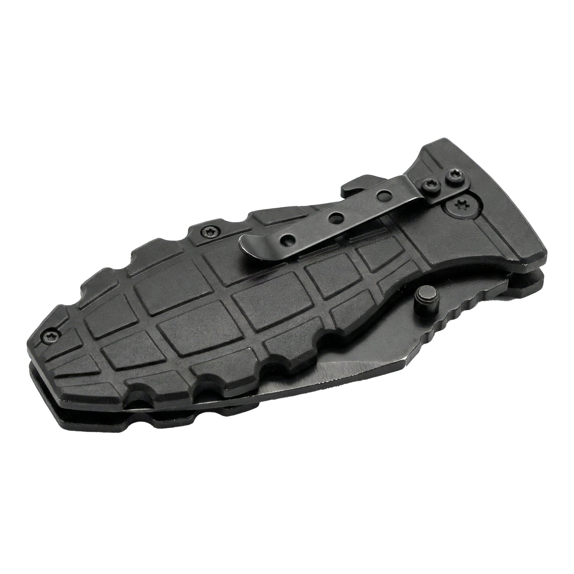 Black folding knife on a white background