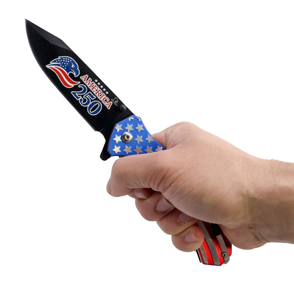 9" Spring Assisted USA Knife with Flag Handle