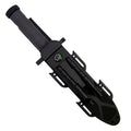 ElitEdge 12.5-inch fixed blade survival knife in black ABS sheath with built-in compass, fire starter, and sharpening rod.