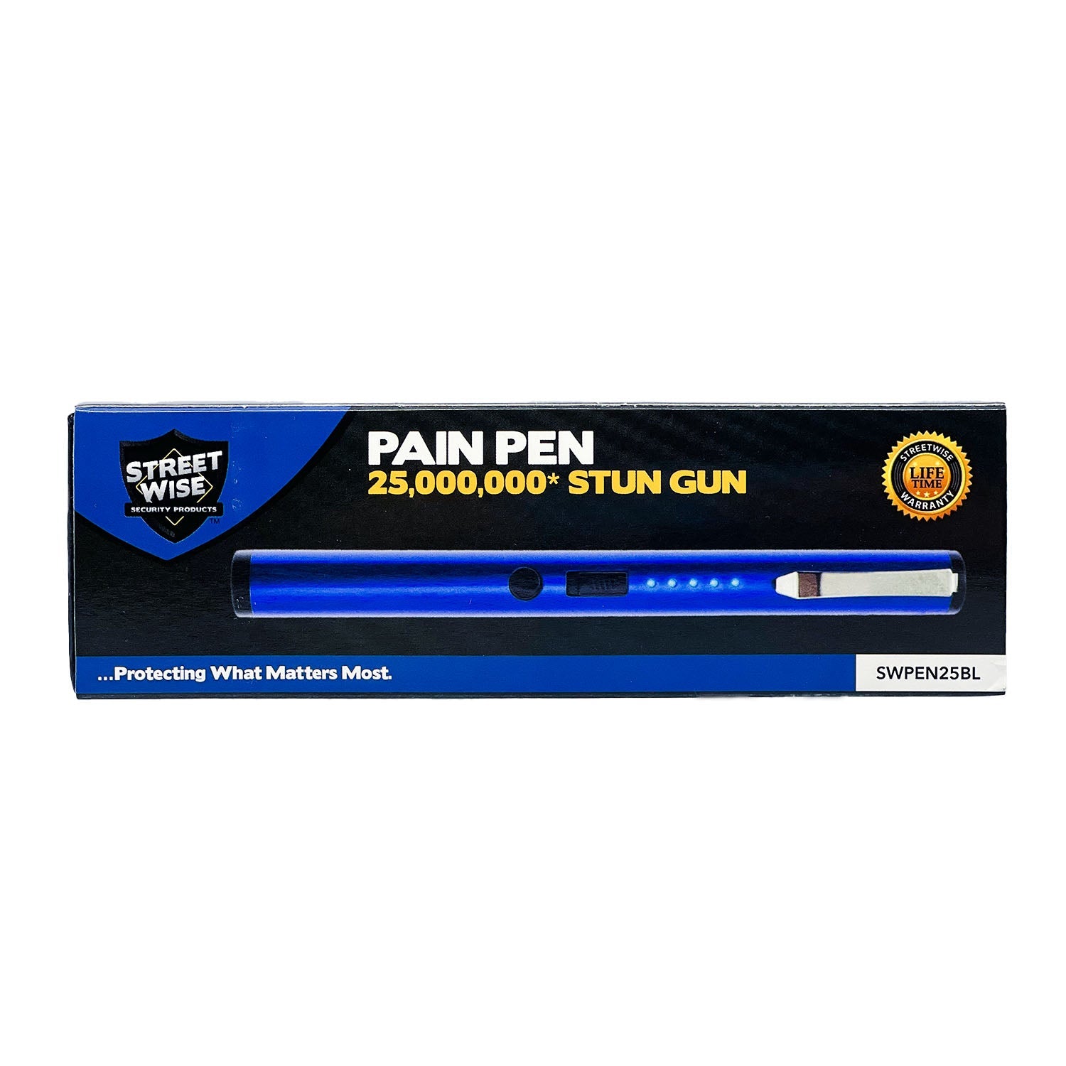 Streetwise disguised stun pen blue box packaging with lifetime warranty for wholesale distributors and dropshippers