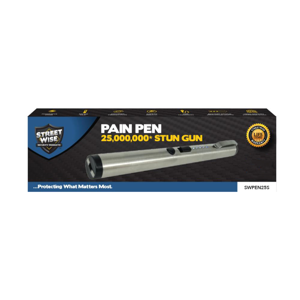 Streetwise disguised stun pen silver box packaging with lifetime warranty for wholesale distributors and dropshippers