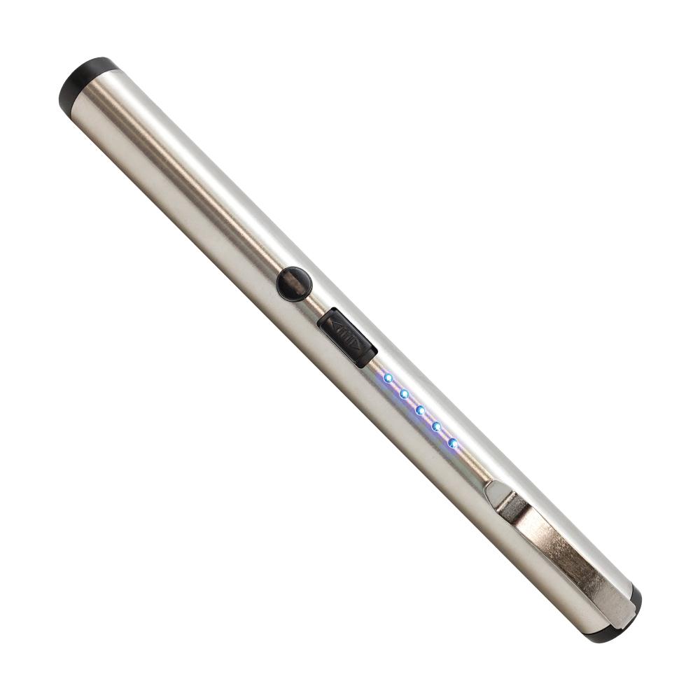 Streetwise disguised silver stun pen with battery charging light indicators and metal clip for wholesale bulk ordering