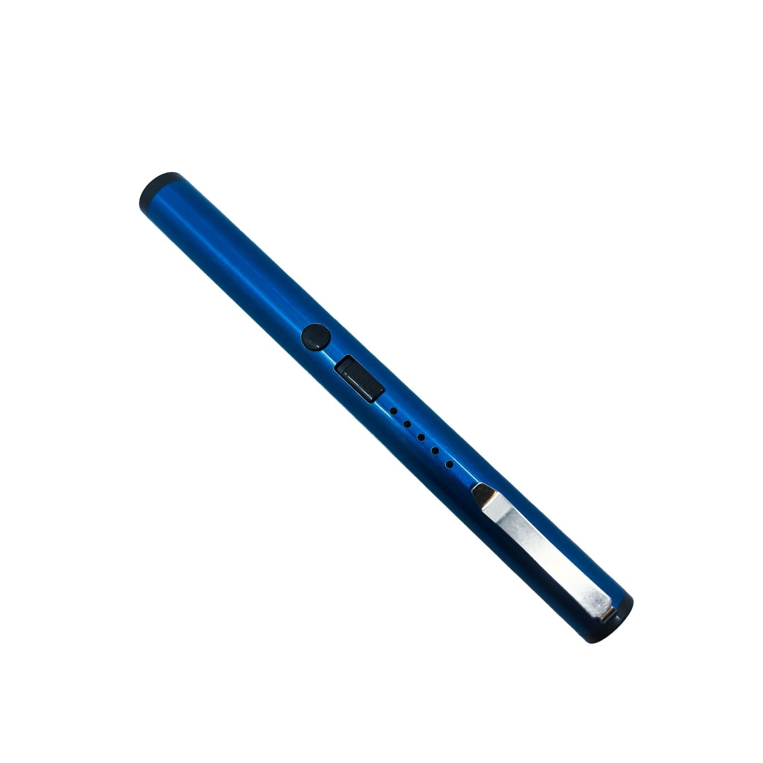 Streetwise disguised blue stun pen with battery charging light indicators and metal clip for wholesale bulk ordering