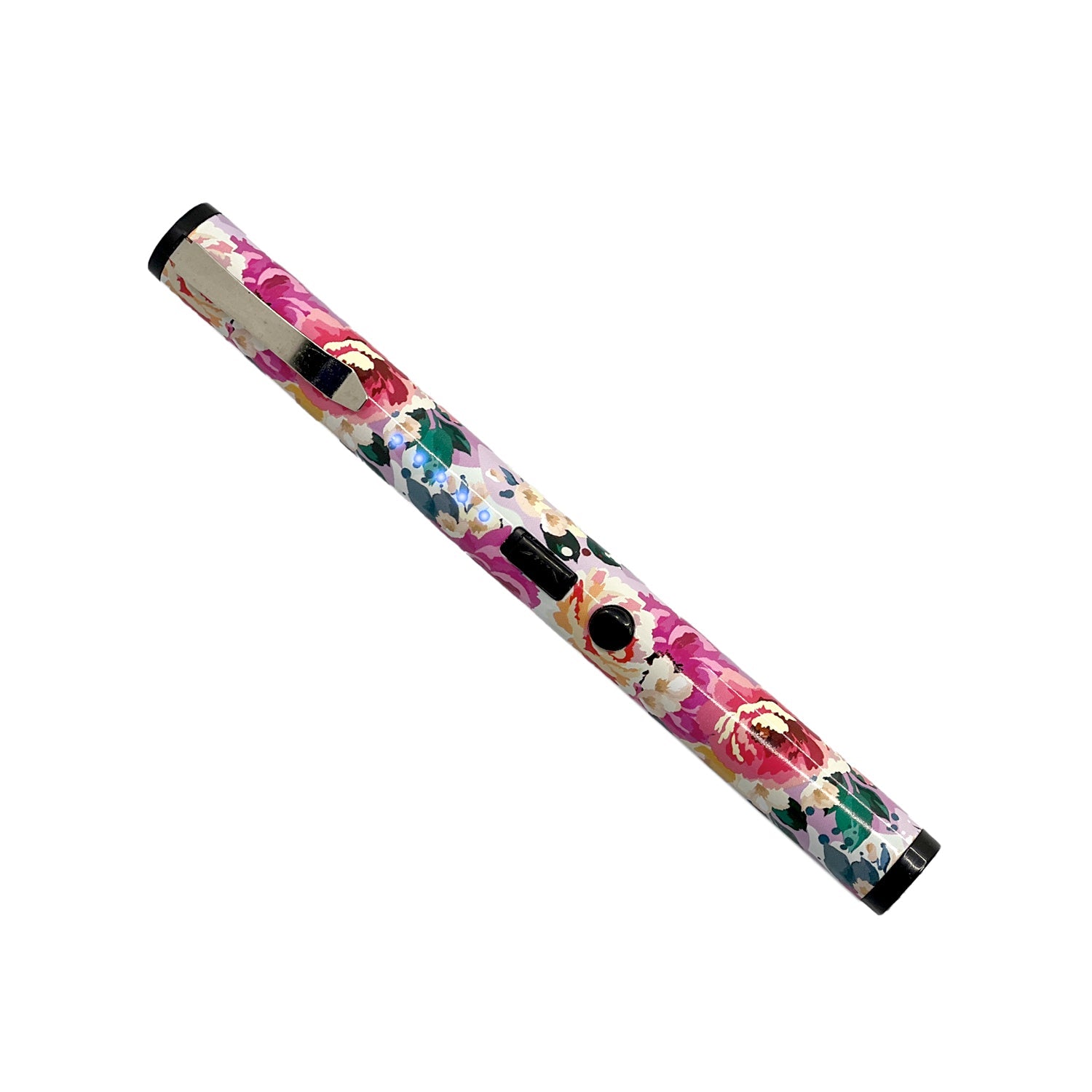 Streetwise disguised floral print stun pen with battery charging light indicators and metal clip for wholesale bulk ordering