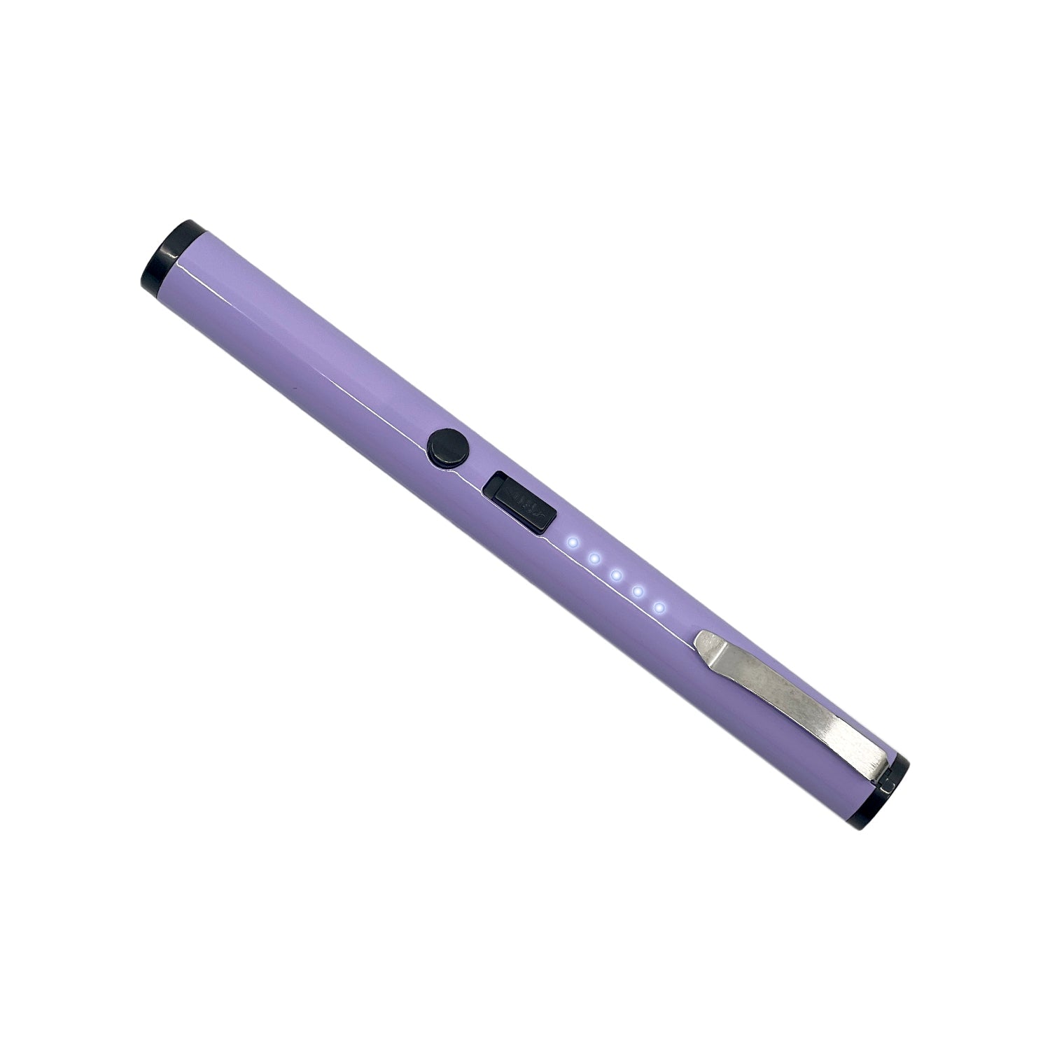 Streetwise disguised light purple stun pen with battery charging light indicators and metal clip for wholesale bulk ordering