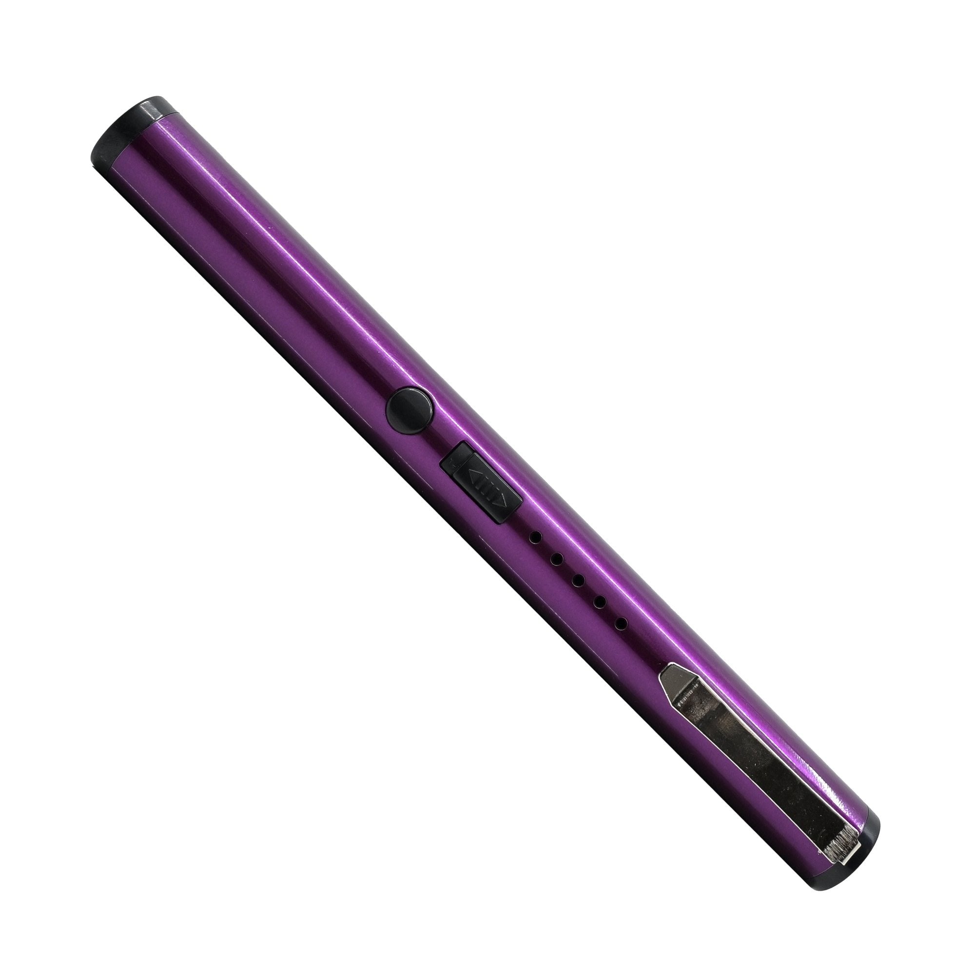 Streetwise disguised purple stun pen with battery charging light indicators and metal clip for wholesale bulk ordering
