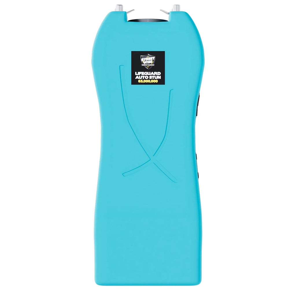 Streetwise teal Lifeguard Auto Stun Gun full front view with Streetwise Security logo