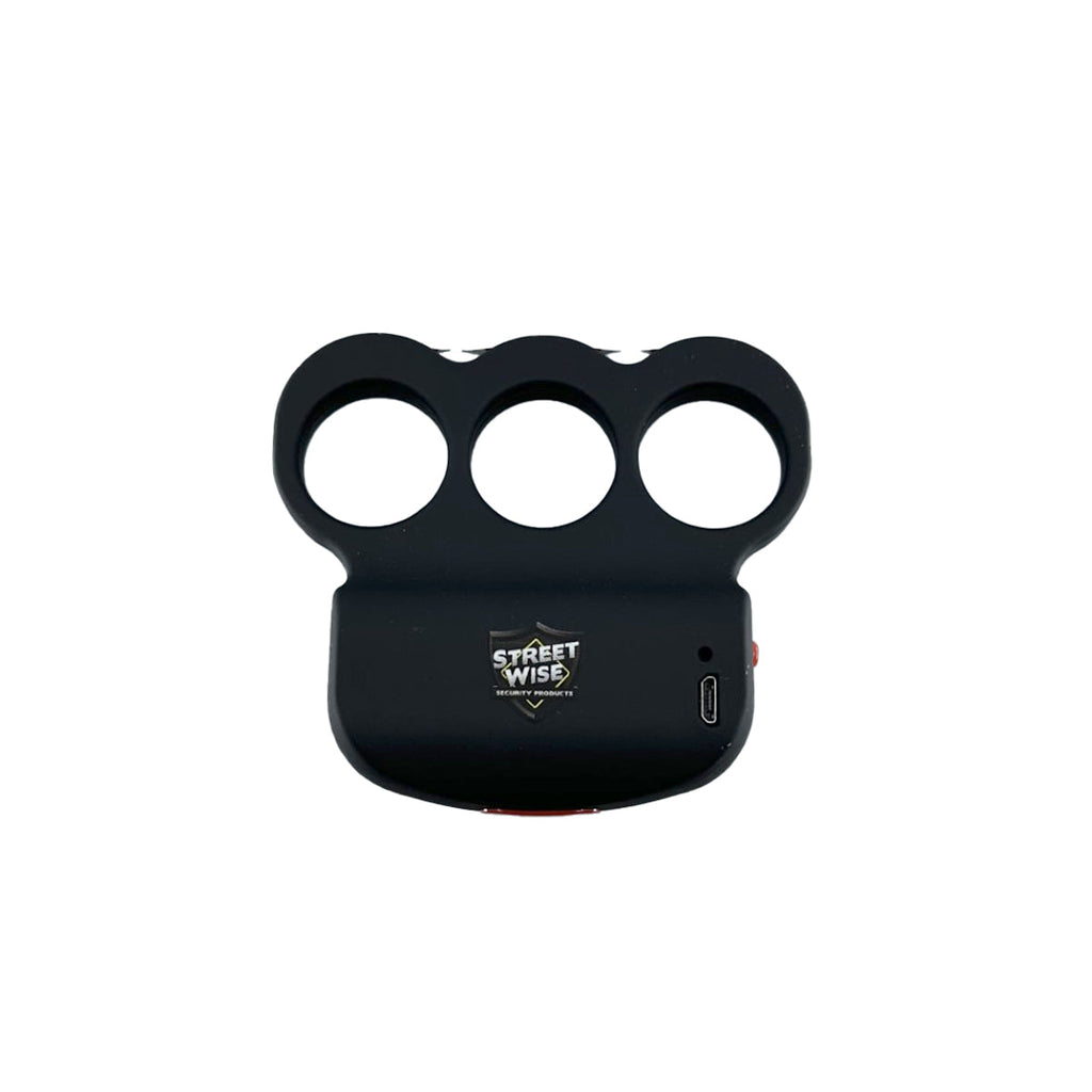Streetwise three finger stun gun electric knuckles front view showing usb charging port wholesale self-defense product for dealers and resellers