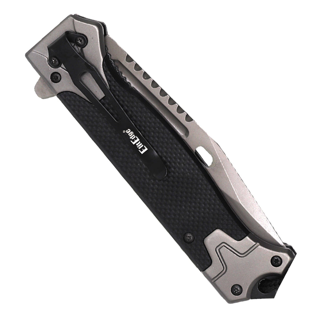 Wholesale 5 inch spring assisted titanium folding knife shown closed with pocket clip and textured handle